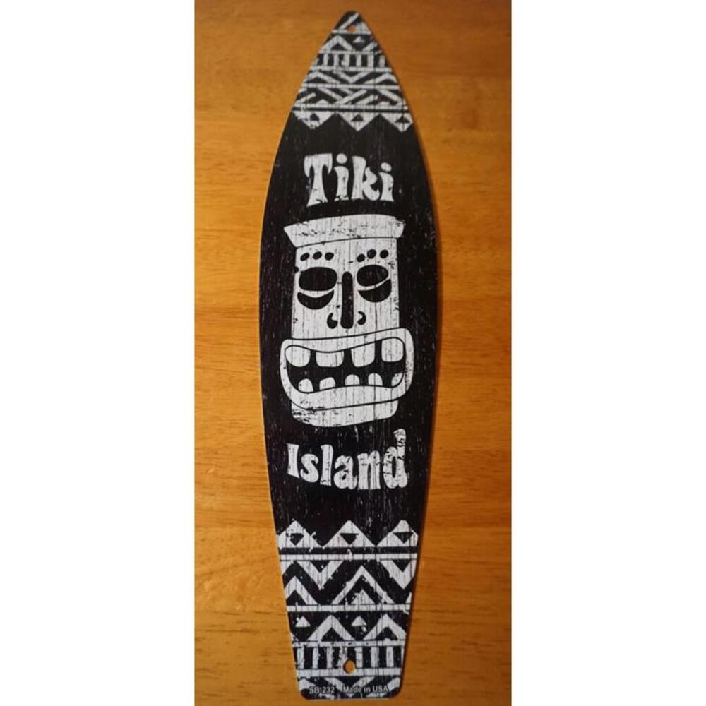 TIKI ISLAND SIGN Idol Mask Tropical Luau Rustic Beach Bar Surfboard Home Decor
